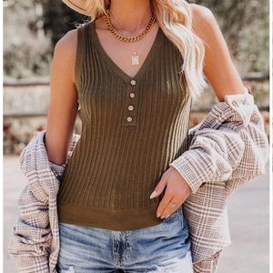 Vici Pinehurst Cotton Blend Ribbed Tank, NWOT, Olive, size small